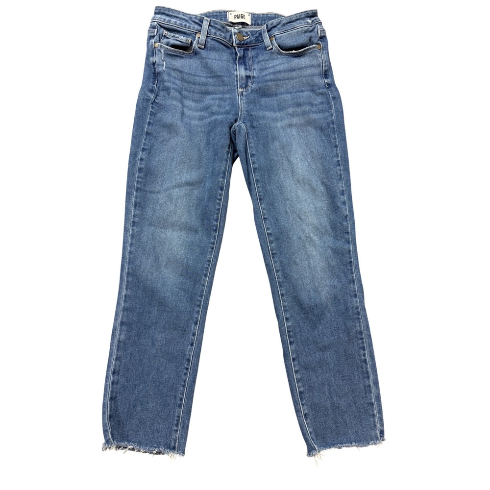 Paige Kylie Crop Jeans Womens 28 Blue Excellent Raw Hem Straight Leg Denim
